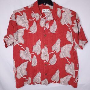 Orvis Silk Hawaiian Shirt Mens Large Red Floral
